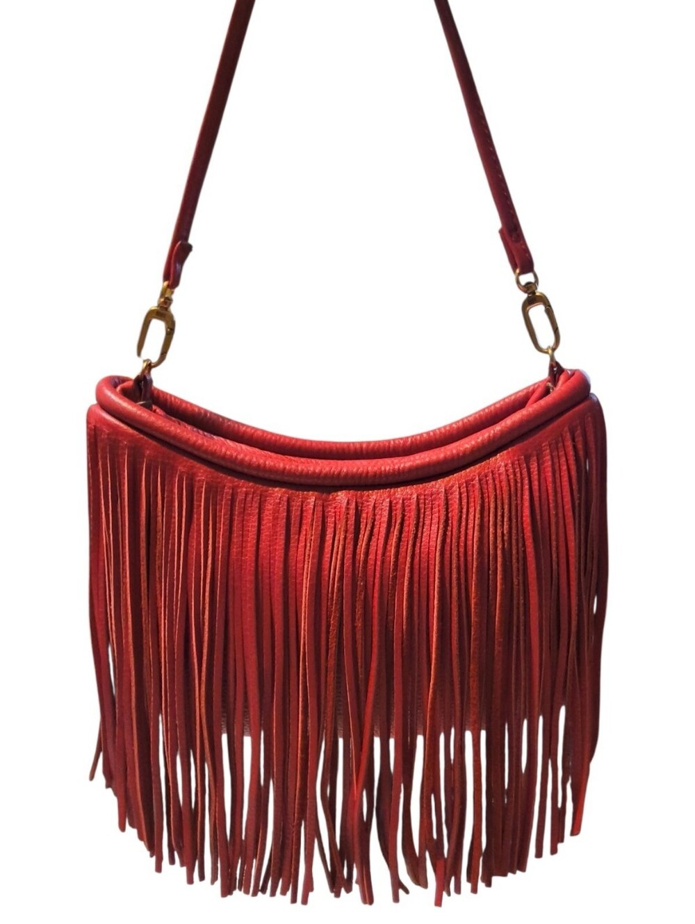 Rare HOBO Wilder Scarlet Red Leather Fringe Crossbody Bag Western Boho Festival